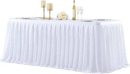 Miniatura 11 de PARTISKY Mantel de poliéster blanco para mesas rectangulares 6f, mantel plisado resistente a las arrugas para fiesta de cumpleaños, banquete, boda
