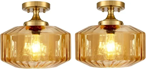 Miniatura 30 de Moderna lámpara de techo semiempotrada rosa rubor con base dorada cepillada, lámpara de dormitorio para dormitorio de niñas, guardería, pasillo