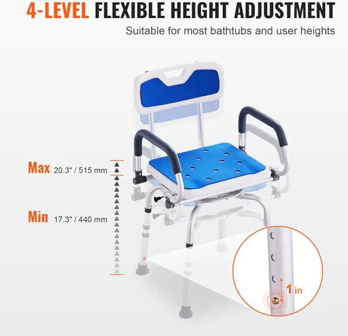 Miniatura 3 de VEVOR Silla de ducha giratoria de 360 grados, asiento de ducha ajustable con brazos giratorios para duchas o bañeras interiores, silla de ducha
