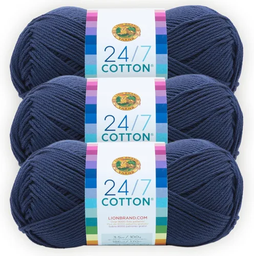 Miniatura 53 de Lion Brand Yarn, Hilo ligero mercerizado de algodón 24/7 para tejer, ganchillo y manualidades, Almirante, 1 paquete, 185 yardas de fibra natural