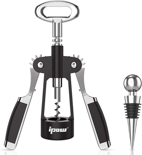 IPOW Abridor de botellas de vino, Abridor de botellas de vino de aleación de zinc, Sacacorchos de ala resistente, Manual multifuncional tornillo de