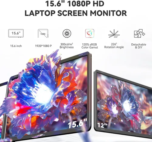 Miniatura 2 de Extensor de pantalla para laptop de 15.6 pulgadas, extensor de pantalla IPS FHD 1080P IPS, monitor portátil para portátiles de 13.6 a 17.3 pulgadas