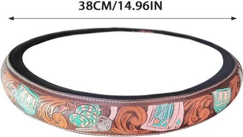 Miniatura 3 de Funda para volante de automóvil occidental de cuero troquelado estilo retro vaquero, accesorio universal de 15 pulgadas antideslizante para SUV