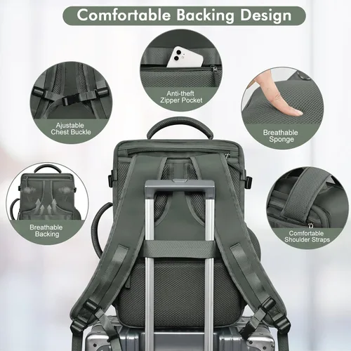 Miniatura 7 de Rinlist - Mochila para computadora portátil de viaje, mochila de cabina para hombres y mujeres, aprobada para vuelos, mochila escolar universitaria