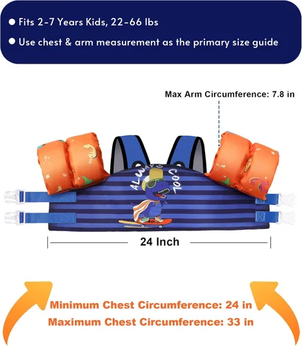 Miniatura 4 de Flotadores de natación para niños de 22 a 66 libras para niños y niñas, chaleco flotador de natación para bebé para piscina con arnés de hombro