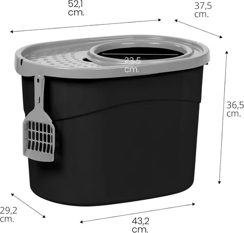 Miniatura 2 de IRIS USA - Caja de arena grande para gatos, con entrada superior, tapa de captura de arena y pala, a prueba de perros, caja de arena cerrada