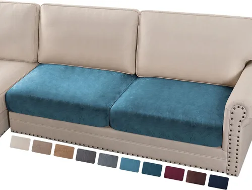 Miniatura 82 de PrinceDeco Funda marrón para muebles, 2 fundas de cojín elásticas de terciopelo para cojines individuales, aptas para mascotas, se mantiene en su