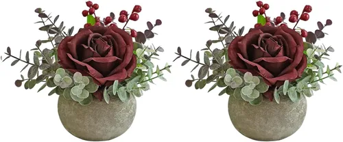 Miniatura 10 de Decoración de rosas artificiales en maceta, mini plantas de imitación para decoración de interiores, rosas falsas para el hogar, baño, cocina
