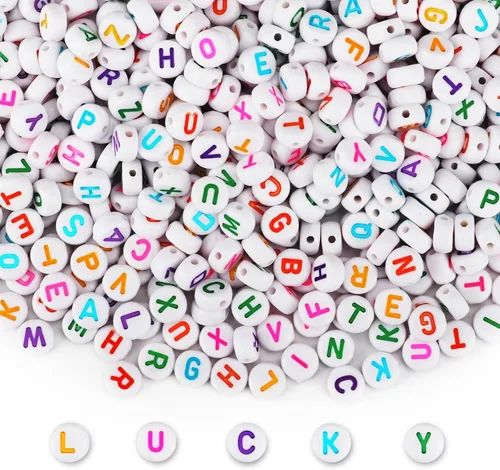 Miniatura 14 de SUTOUG 1000 cuentas de letras coloridas para enhebrar, cuentas redondas acrílicas de 0.15 x 0.27 pulgadas para hacer joyas DIY, manualidades