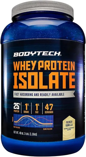 BODYTECH Proteína de suero aislado en polvo - 25g de proteína por porción con BCAA - Absorción rápida para el crecimiento muscular y recuperación -