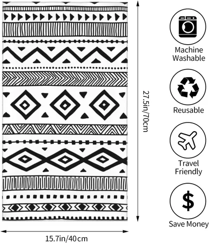 Miniatura 4 de Juego de 2 toallas de mano en blanco y negro para baño, estilo tribal nativo americano, azteca, étnico, bohemio, suave, absorbente, pequeña, toalla
