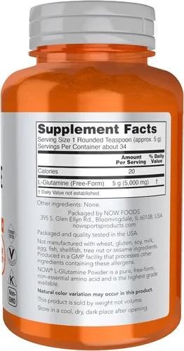 Miniatura 3 de NOW Foods Sports Nutrition, L-glutamina en polvo puro, transportador de nitrógeno*, aminoácido, 6 onzas