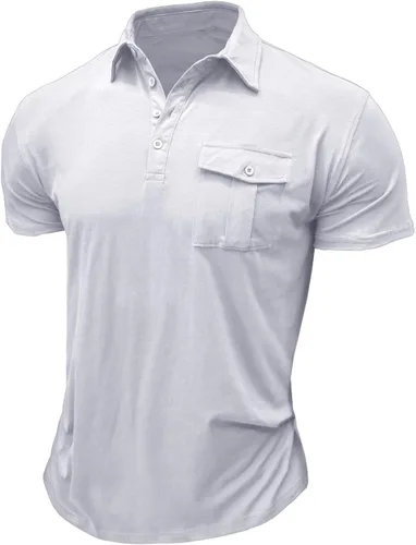 Miniatura 2 de Mens Short Sleeve Button Down Shirts Pocket Solid Color Tops Tees Short Sleeve Turn Down Pullover T-Shirts Elegant