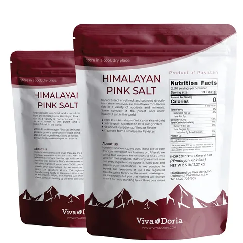 Miniatura 2 de Viva Doria Sal rosa del Himalaya, sal cristalina, sal gruesa, 10 lb (cantidad: 2, bolsas de 5 libras) Sal del Himalaya auténtica certificada