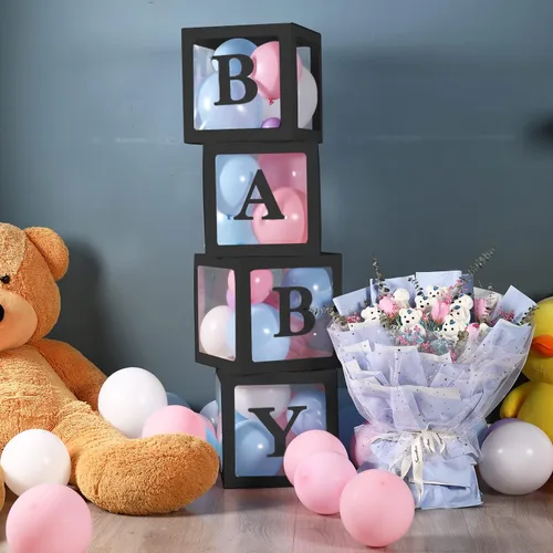 Miniatura 3 de Sooyee Cajas de bebé transparentes negras con letras para baby shower, decoración de baby shower, fiesta de cumpleaños, cajas de globos Negro