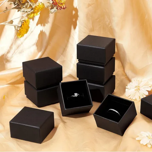 Miniatura 8 de BENECREAT Paquete de 24 cajas de joyería de cartón cuadrado de estraza para anillos, cojín de terciopelo para juego de joyas, 2.24 x 2.24 x 1.46
