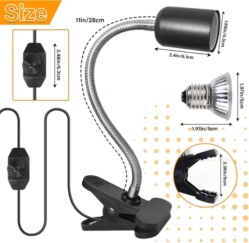 Miniatura 6 de Lámpara de calor para reptiles con 2 bombillas UVA UVB de 50 W, luz giratoria de 360°, luz solar simulada, lámpara de calefacción regulable
