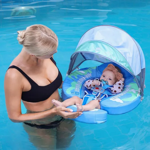 Miniatura 7 de Mambobaby - Flotador con cola y toldo para bebé, anillo de natación para cintura infantil, entrenador de natación y flotador no inflable con correa