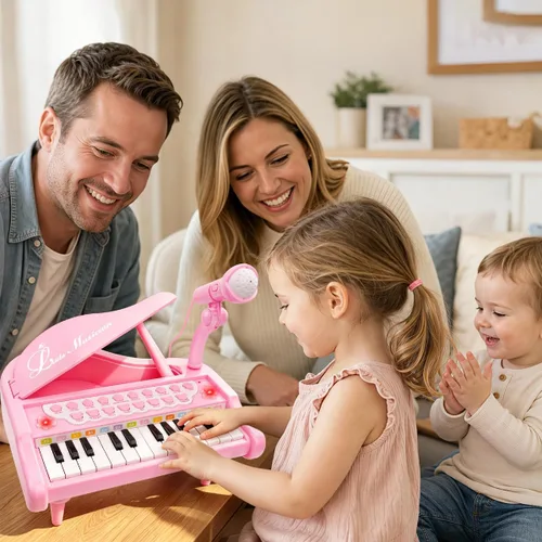 Miniatura 7 de Love&Mini Juguetes de piano rosa para niñas de 1 año o más, regalos de primer cumpleaños, piano para niños pequeños, instrumentos de juguete musical