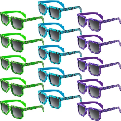 Weewooday 15 pares de lentes de sol Pixel Retro Gamer Robot Pixel Gafas de sol pixeladas recuerdos de fiesta de cumpleaños para niños y adultos azul