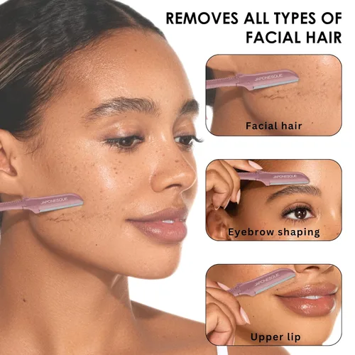 Miniatura 5 de JAPONESQUE Maquinillas de afeitar faciales Dermaplaner de precisión: juego de 2 unidades, 6 piezas, maquinillas de afeitar de cejas y cabello facial