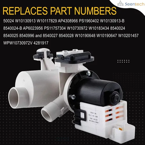 Miniatura 2 de Seentech W10130913 W10730972 - Bomba de drenaje para lavadora compatible con lavadora Whirlpool Kenmore – Reemplaza 8540024 W10117829 W10183434