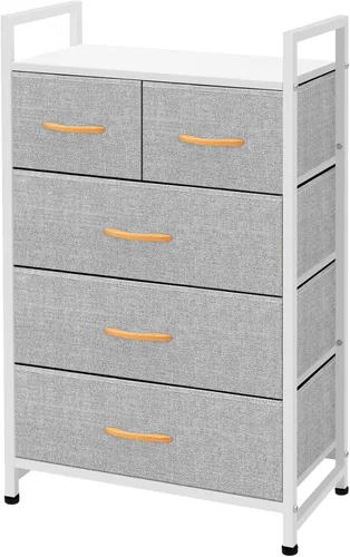 Miniatura 10 de Unidad organizadora de tela con 5 cajones, fácil montaje, torre de almacenamiento vertical para armario, dormitorio, entrada, beige