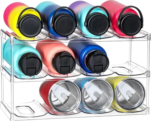 Miniatura 10 de LANDNEOO Soporte organizador apilable para botellas de agua, para la organización de vasos grandes de Stanley y otros, estante de plástico blanco
