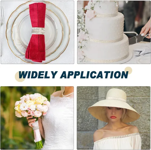 Miniatura 5 de Outus 3 rollos de calcomanías de perlas, cinta autoadhesiva con diamantes de imitación, tiras de cinta de cristal, para manualidades, boda