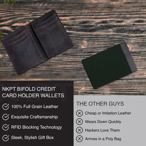 Miniatura 4 de Cartera de cuero prémium para tarjetas de crédito para hombres Cartera delgada con bloqueo RFID, Combinación marrónbronceado, Minimalista