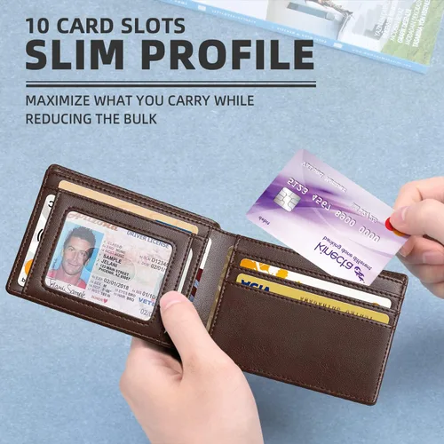 Miniatura 38 de Zitahli Billetera para hombre, de piel fina, con bloqueo RFID, minimalista, plegable, tarjetero con caja de regalo