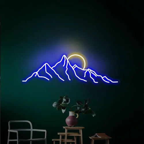 Letrero de neón LED con diseño de montaña y puesta de sol de 18 pulgadas, letrero de neón con diseño de montaña y amanecer, regalos para la oficina