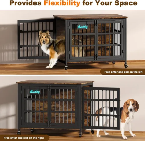 Miniatura 8 de EasyCom Mueble de jaula para perros de 41, 33 y 27 pulgadas, con etiqueta de nombre, resistente para perros medianos, jaula de metal resistente