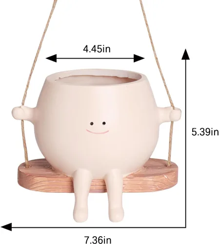 Miniatura 2 de Maceta grande con cara sonriente oscilante, macetas colgantes para plantas de interior y exterior, divertidas macetas para suculentas para cadena