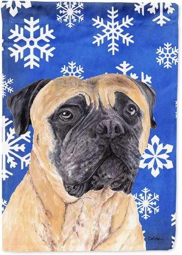 Miniatura 42 de Caroline's Treasures SC9374GF Bulldog English Snow flakes Holiday Garden Flag Buzón Bandera decorativa para patio exterior, patio, obras de arte