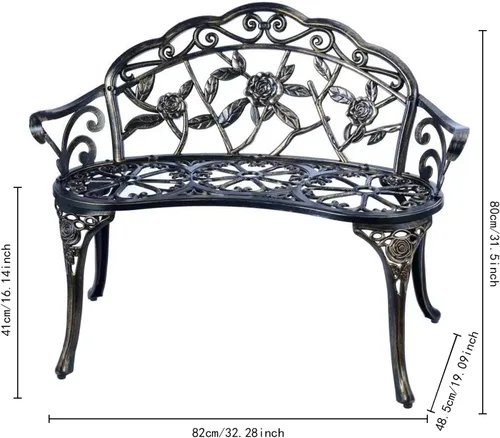 Miniatura 2 de YKSY&YKSY Banco de jardín para patio, banco de parque de metal, muebles de aluminio fundido para exteriores con rosa floral para patio, parque