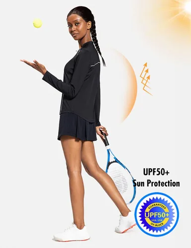 Miniatura 3 de BALEAF Camisetas de manga larga para mujer, tenis y golf, UPF 50+ con cremallera de 14, de secado rápido