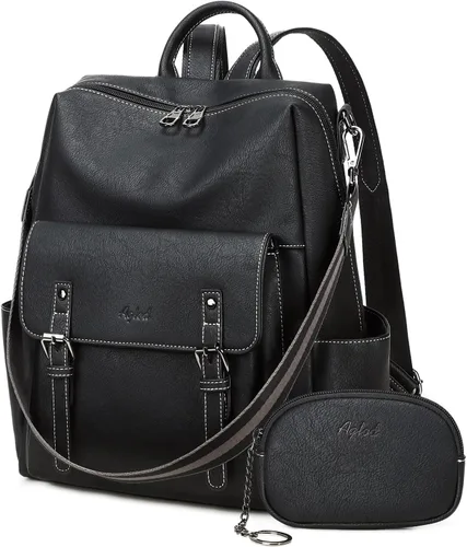 Miniatura 12 de AGLOD Mochila de cuero sintético para mujer, bolsos de viaje de moda para mujer, bolsos de viaje de trabajo de imitación, Beige- negro-marrón