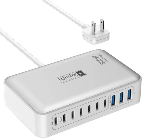 Miniatura 10 de Bloque de Cargador USB C de 10 Puertos, Estación de Carga USB de 450W para Múltiples Dispositivos, 5 Tipo C + 5 USB A Concentrador de Carga GaN PD