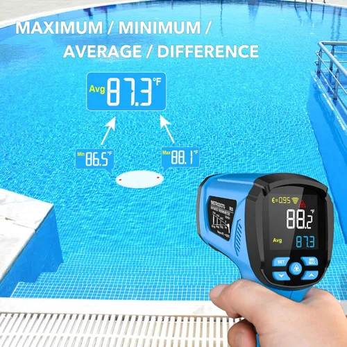 Miniatura 7 de Termómetro infrarrojo pistola de temperatura, -40℉ a 2192℉ Termómetro de alta temperatura láser dual con pantalla LCD a color, pirómetro industrial