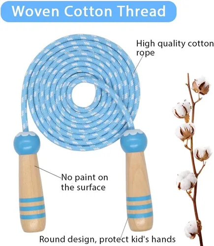 Miniatura 4 de Cuerda de Saltar para Niños, Cuerda de Saltar Ajustable de 7 Pies de Algodón con Mango de Madera para Niños y Niñas, Ejercicio al Aire Libre