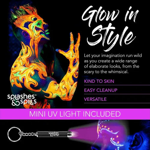 Miniatura 6 de Splashes & Spills Barras de pintura UV para rostro y cuerpo, pintura corporal UV, pintura facial UV para disfraces, cosplay, teatro, club, brilla