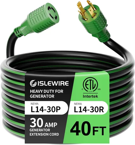Miniatura 10 de Cable de extensión generador de 4 clavijas de 30 amperios de 10 pies, NEMA L14-30P/L14-30R, 125/250 voltios hasta 7500 vatios, cable de alimentación