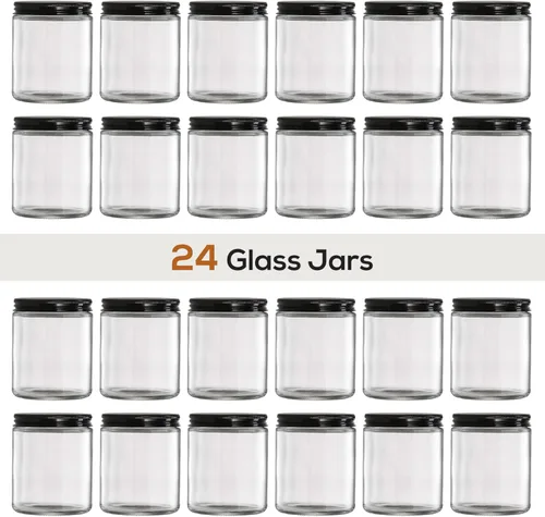 Miniatura 3 de Paquete de 24 tarros de vidrio gruesos de 8 onzas con tapas de metal, tarros redondos transparentes para hacer velas, recipientes vacíos