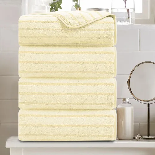 Miniatura 14 de Juego de 8 toallas de baño grandes a rayas estilo cabana color verde militar - Sábana de baño extragrande - 2 toallas de baño, 2 toallas de mano, 4