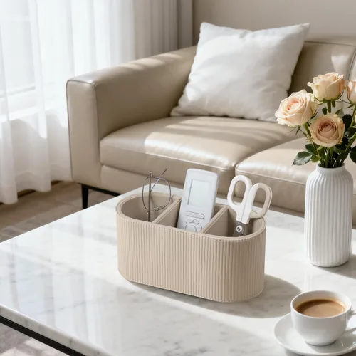 Miniatura 5 de Soporte Estético para Control Remoto, Soporte para Bolígrafo de Cuero PU para Escritorio con 3 Compartimentos para Suministros y Accesorios