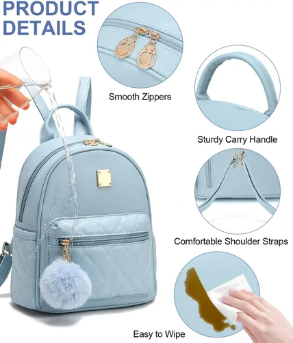 Miniatura 14 de Mini mochila de moda para niñas, bolso pequeño lindo de cuero a cuadros para mujer, mochilas pequeñas, Negro -, Mini mochila de moda para niñas