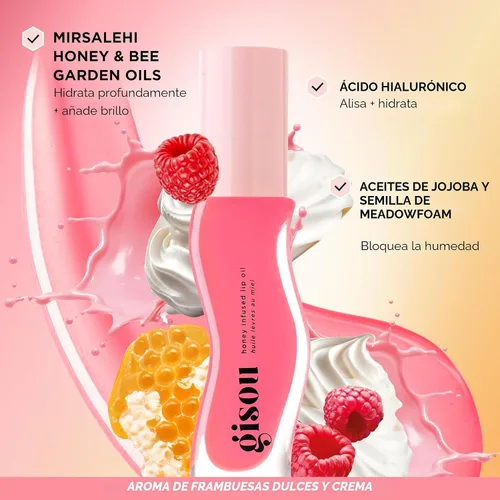 Miniatura 6 de Gisou Aceites labiales con infusión de miel Gloss Hour Edition, juego de brillo labial hidratante y no pegajoso con remolino de frambuesa, melocotón