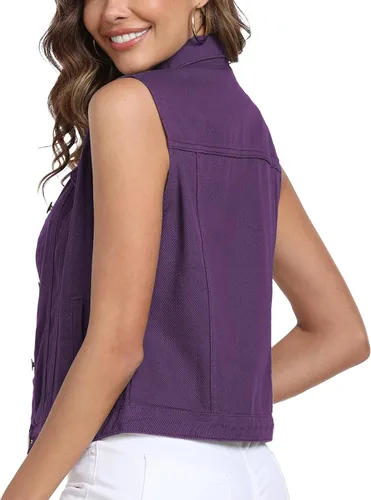 Miniatura 38 de Xeoxarel Chaleco de mezclilla para mujer, chaqueta vaquera sin mangas (XS-XXL)