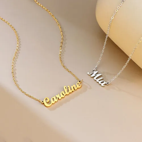 Miniatura 3 de SANNYRA Collar con nombre personalizado chapado en oro real de 18 quilates con placa de nombre, regalo de joyería para mujeres y niñas